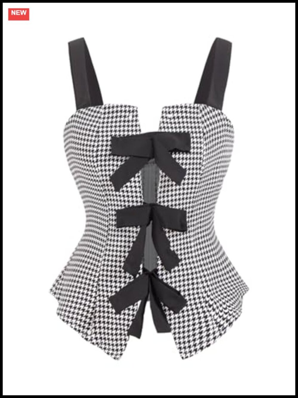 Winkbay Houndstooth Bow Crop Tank Top Sleeveless Cocktail Top